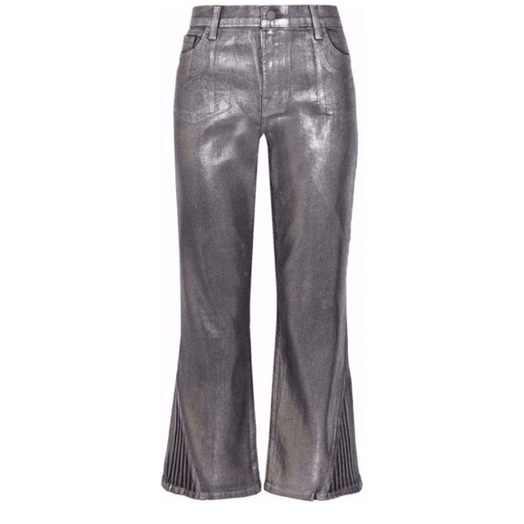 Selena Crop Silver Metallic Foiled Chrome Jeans - Picture 3 of 9
